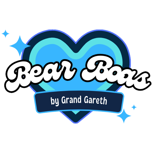Logo of Bear Boas by Grand Gareth with blue and black heart design on a white background.
